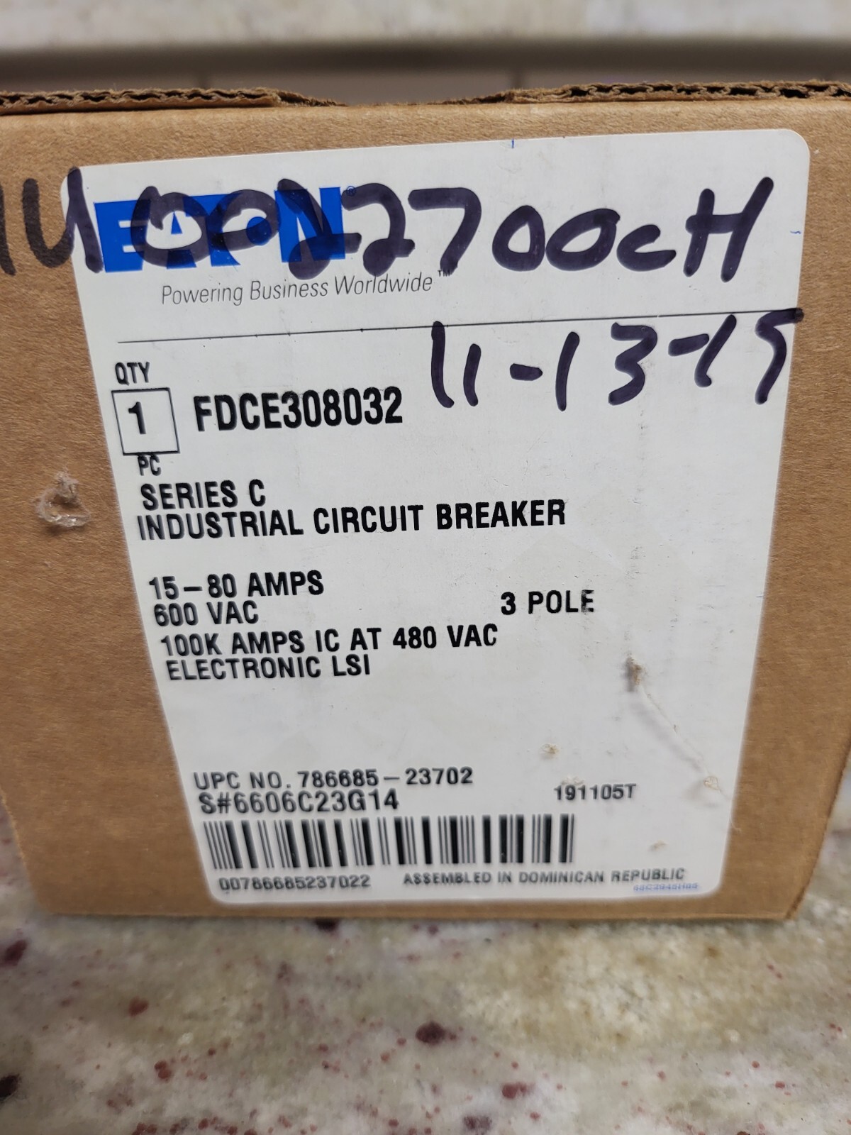 Eaton Circuit Breaker FDCE308032 C Series 15 - 80 Amps Quantity 1