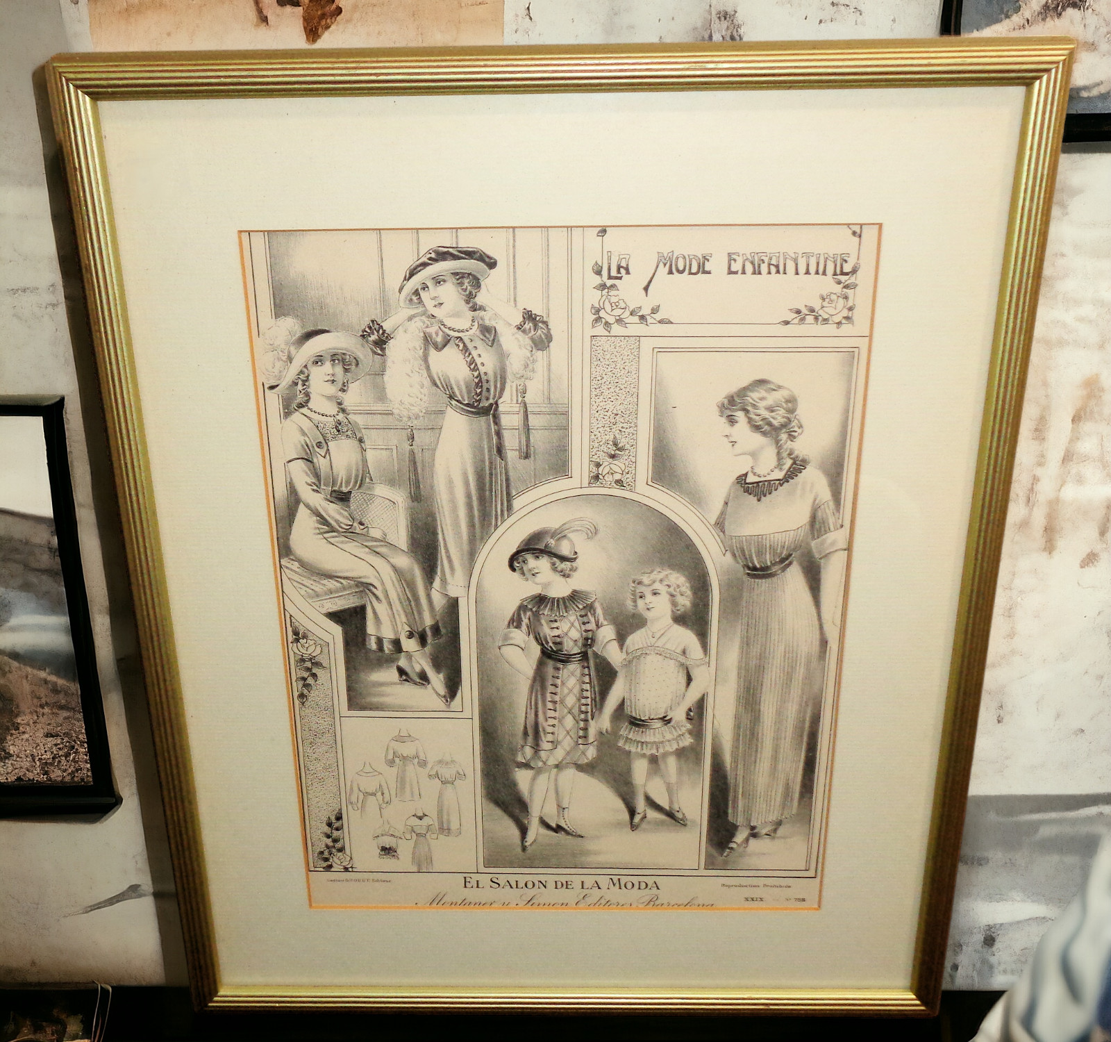Antique Framed Gaston Drouet French Fashion Print for Women\'s Fashion 1920s Antique Framed Gaston Drouet French Fashion Print for Women\'s Fashion 1920s