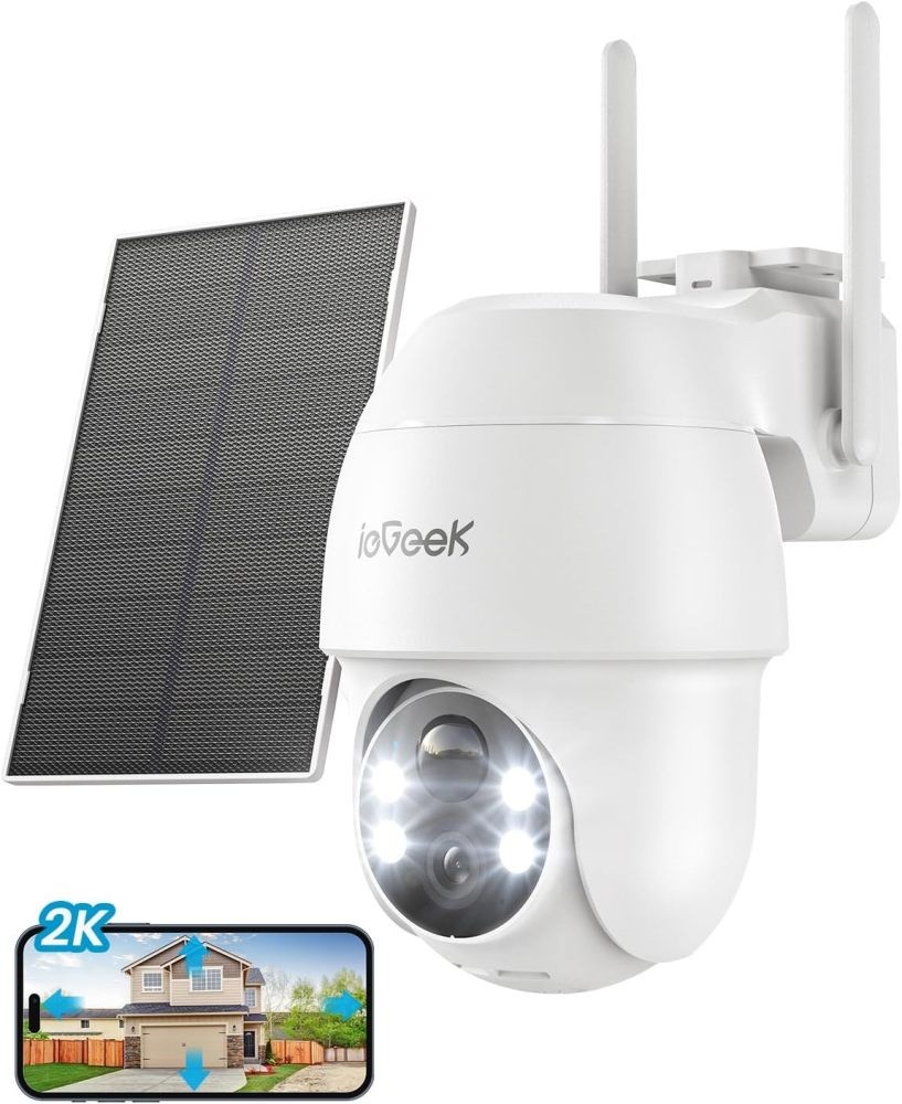 ieGeek 2K Solar Security Camera Wireless Outdoor 360° PTZ, Color Night Vision