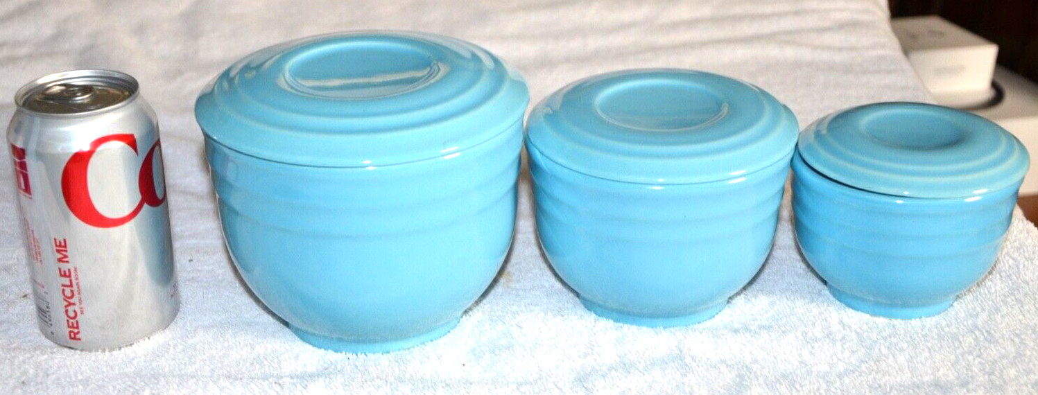 Set 3 Vintage MCM Turquoise PotteryCannisters - Made England Set 3 Vintage MCM Turquoise PotteryCannisters - Made England