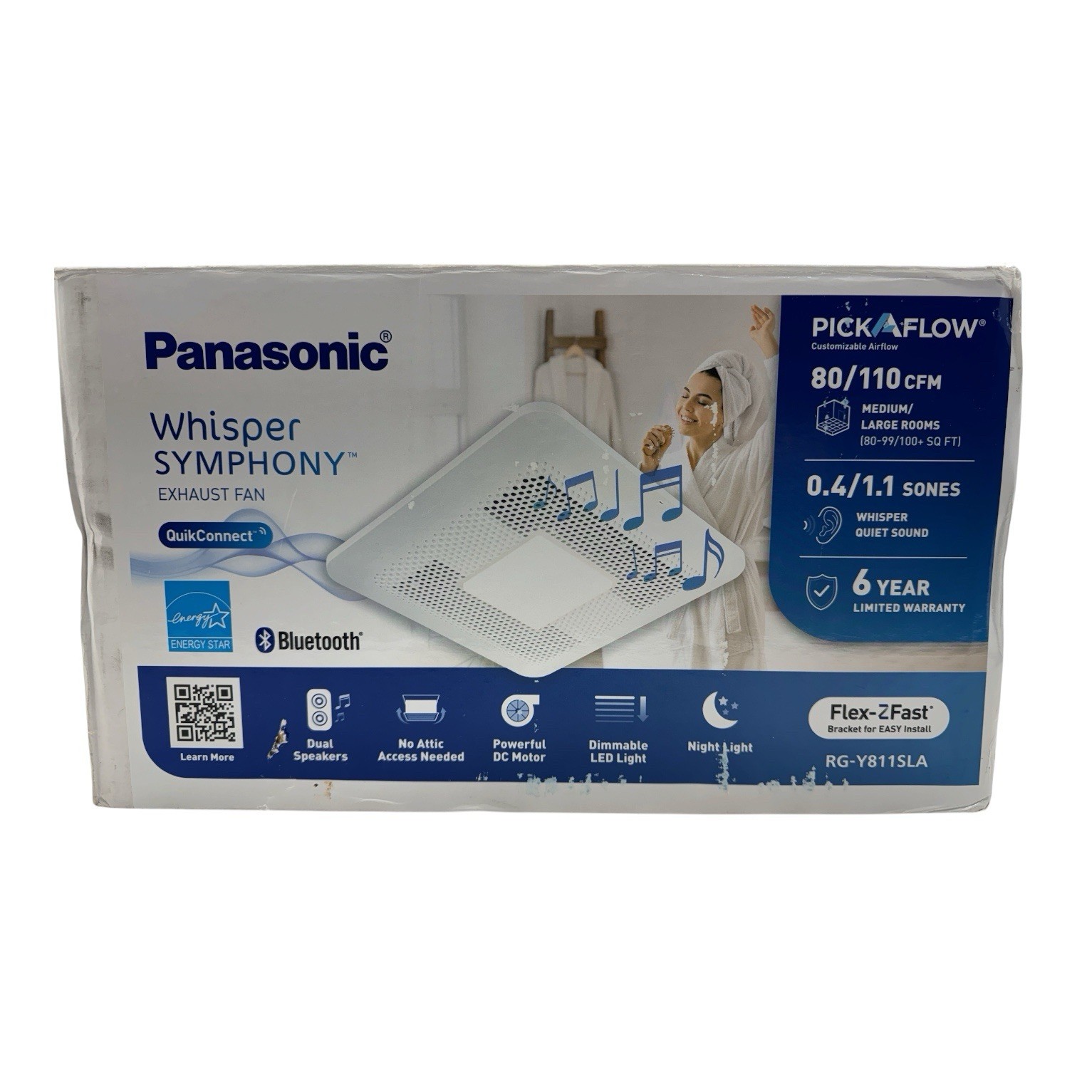 Panasonic Whisper Symphony 80/110 CFM Bluetooth Speaker Exhaust Fan RG-Y811SLA