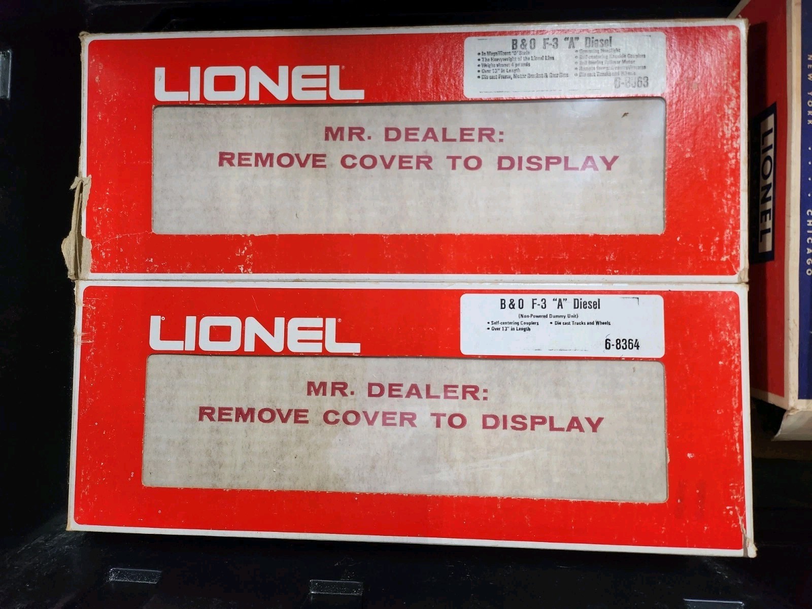 Lionel 6-8363/64/8468 B&O F-3 AA Diesel Engine Set, With Dealer Display Cards