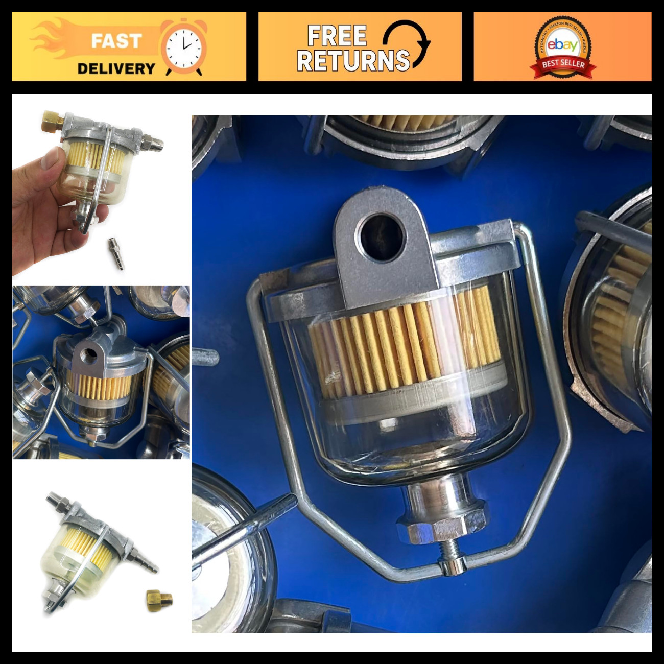 Transparent Fuel Filter Bowl for 1950s-1960s GM Cars & Trucks, Rochester Carbure