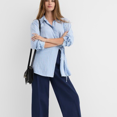 LOFT Women’s XS Striped Asymmetrical Side Tie Tunic Shirt White Long Sleeve NEW