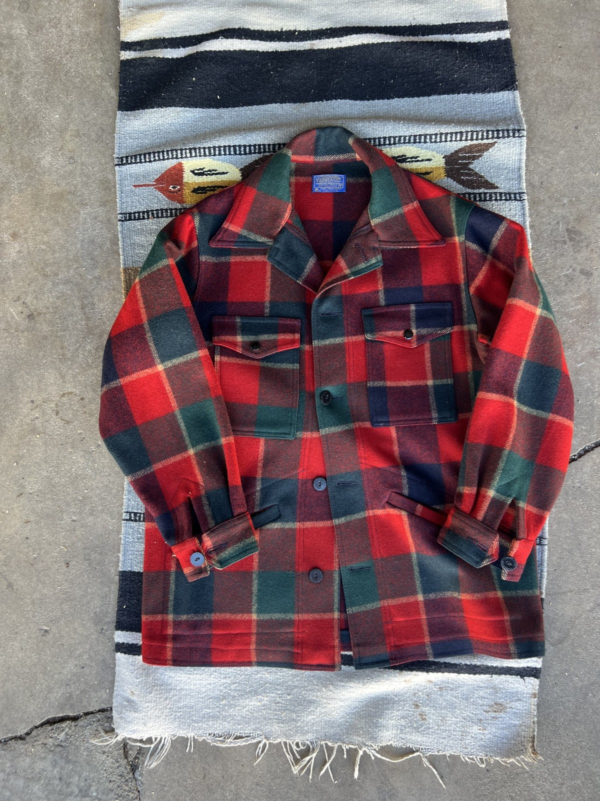 Vintage 60s Pendleton Wool Shirt Jacket Red Green Plaid Shacket USA Made Mens L