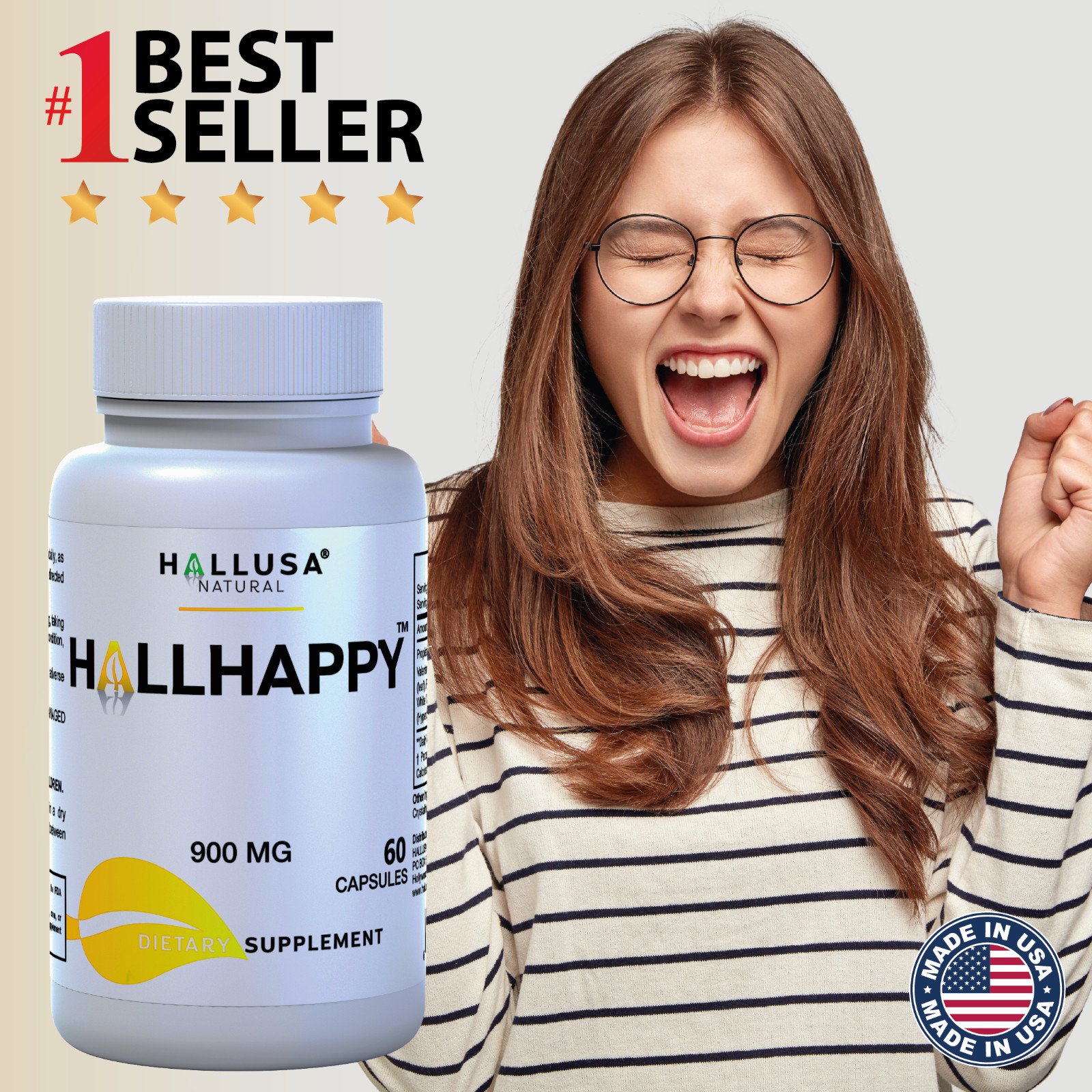 HALLHAPPY - Mood, Anxiety & Stress Support - Emotional Well-being - 60 Capsules