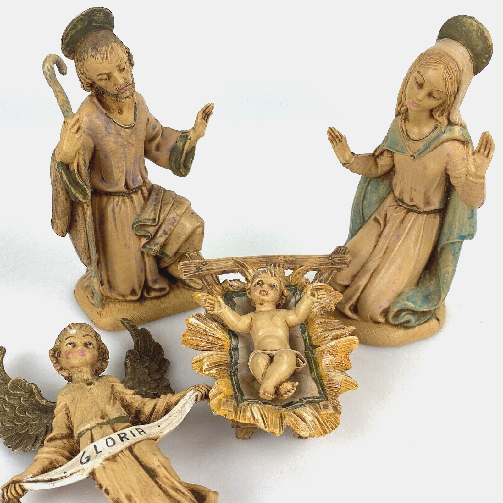 FONTANINI MARY JESUS JOSEPH ANGEL Nativity Lot 4 Depose Italy 4.5
