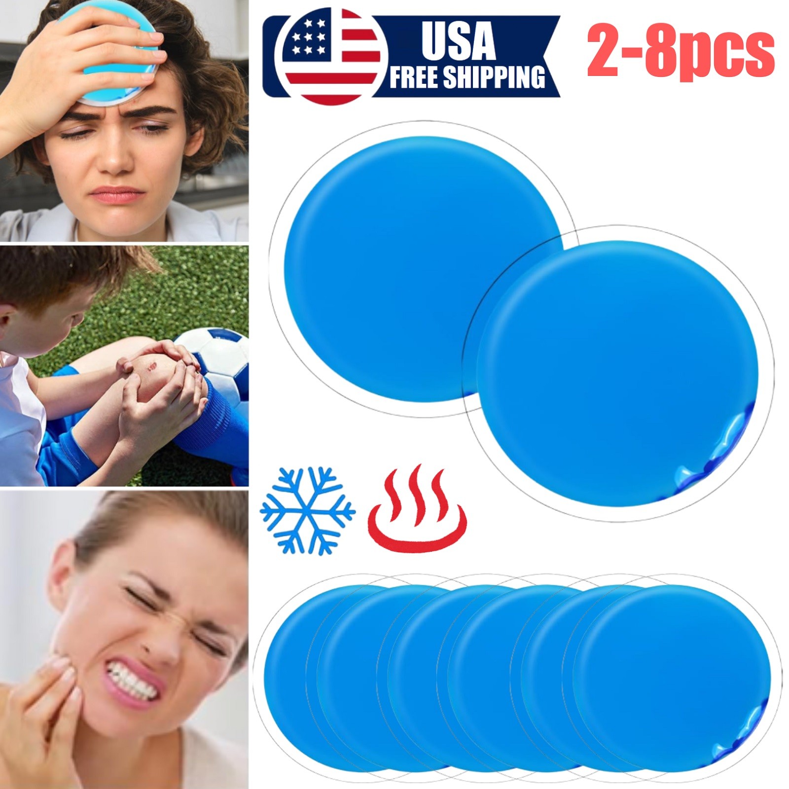 8× Reusable Round Ice Packs Injuries Small Hot Cold Compress Ice Bag for Eye USA