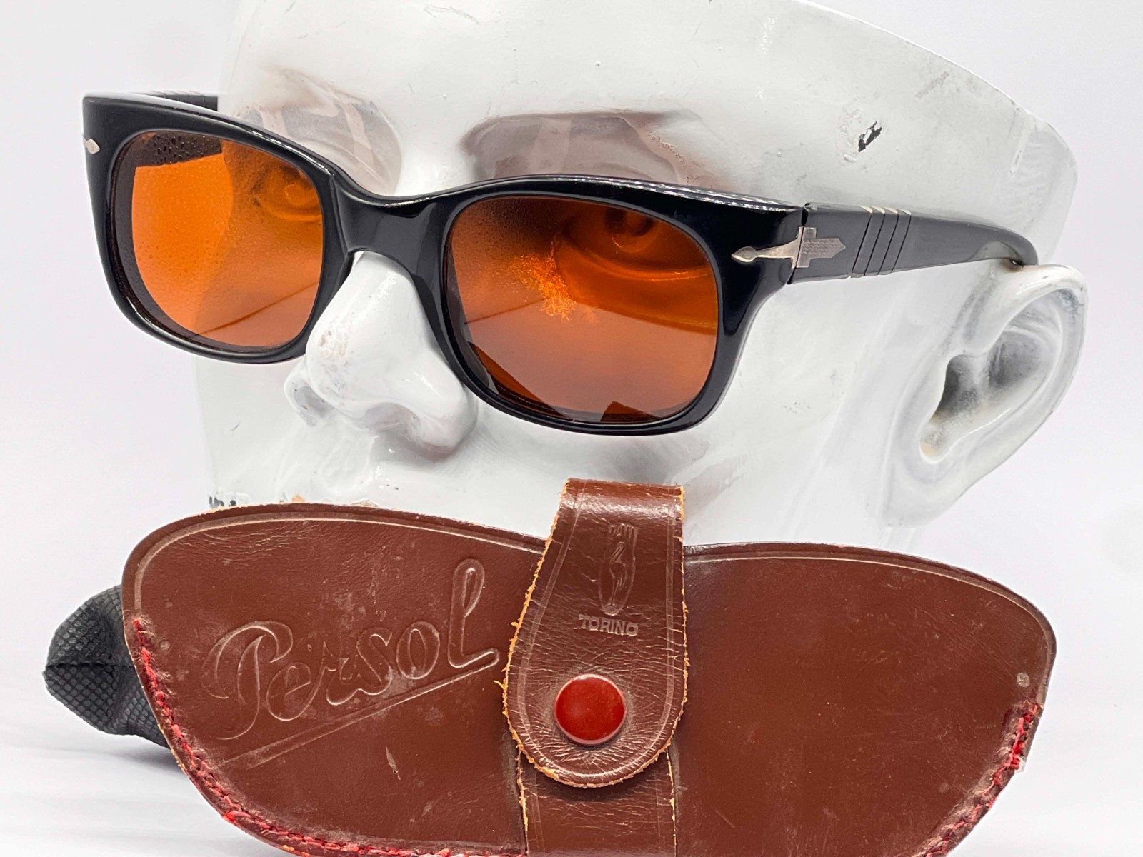Rare Vintage Persol Ratti 6201 Black Sunglasses Amber Lenses With Torino Leather