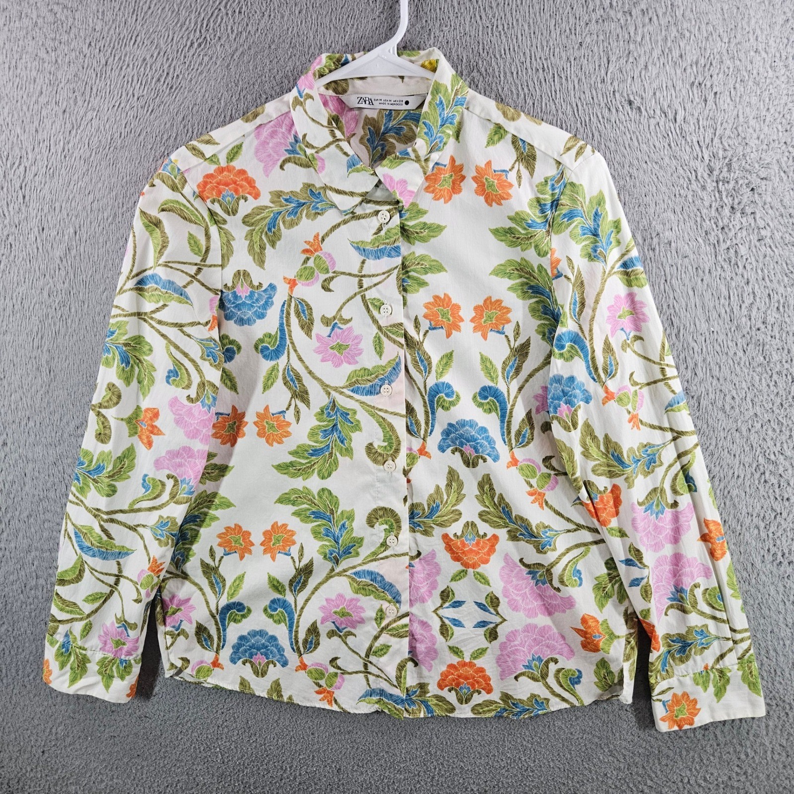 Zara Womens Floral Cotton Button Down Shirt Long Sleeve Multi Color M Zara Womens Floral Cotton Button Down Shirt Long Sleeve Multi Color M