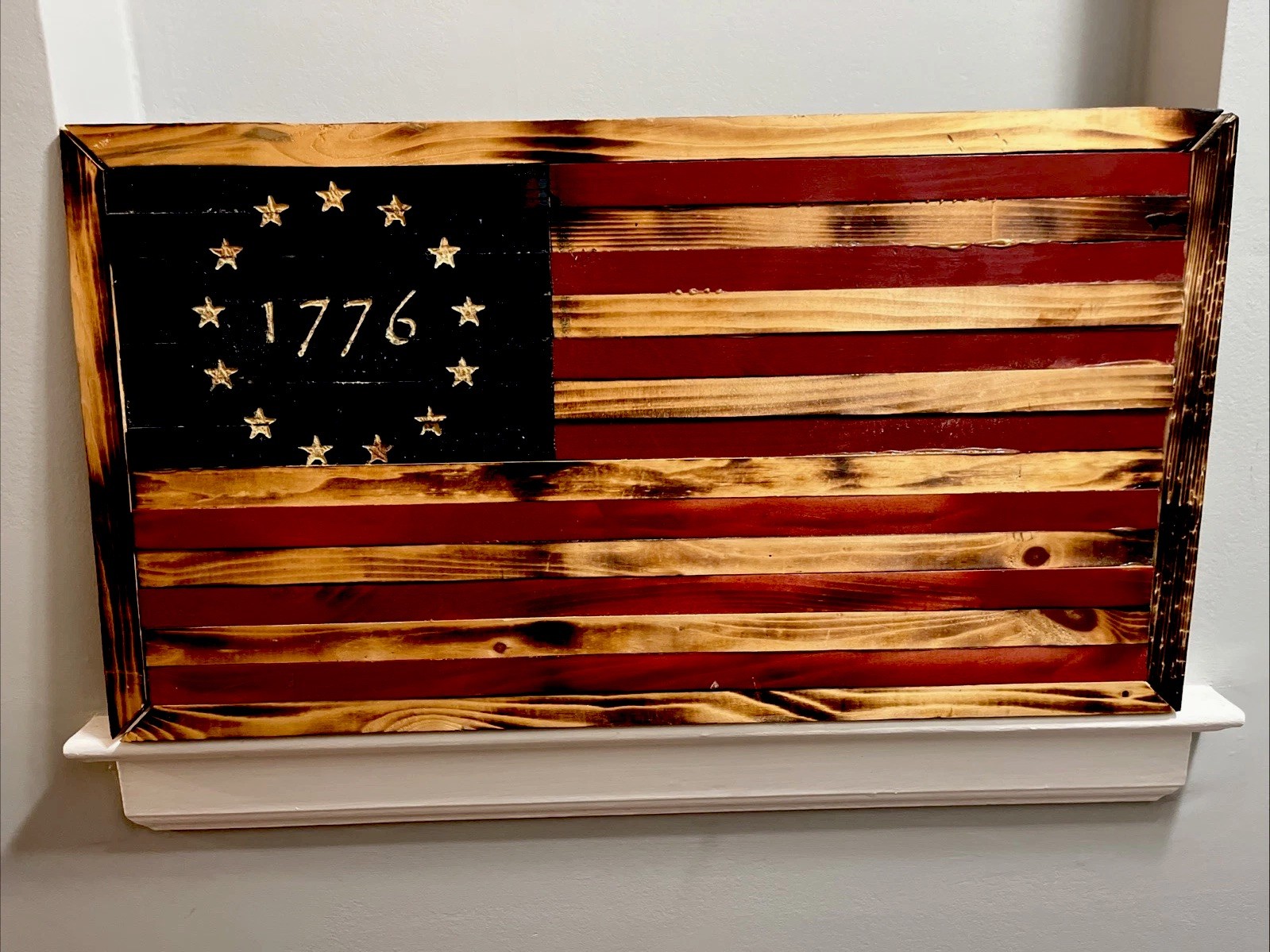 Handmade 1776 Wooden American Flag 26⅝ x 14¾ Rustic Wall Decor USA