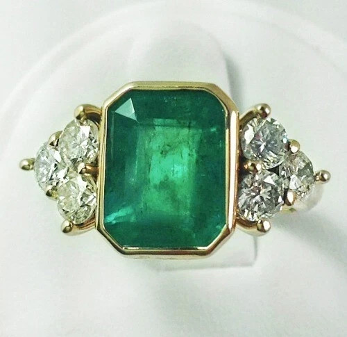 4.70 Ct Emerald Cut Natural Emerald & Diamond Wedding Ring 14K Yellow Gold
