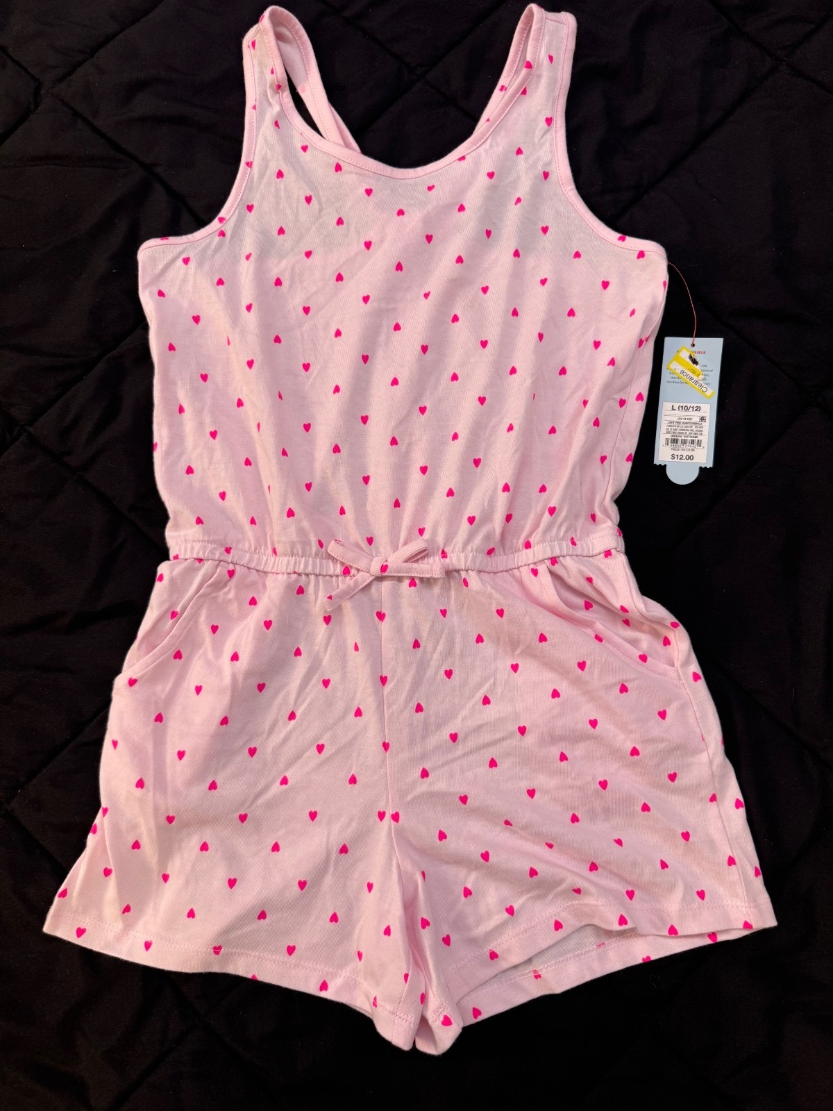 Cat and Jack Girls Pink Heart Print Sleeveless Romper Size L 10 12 Cat and Jack Girls Pink Heart Print Sleeveless Romper Size L 10 12