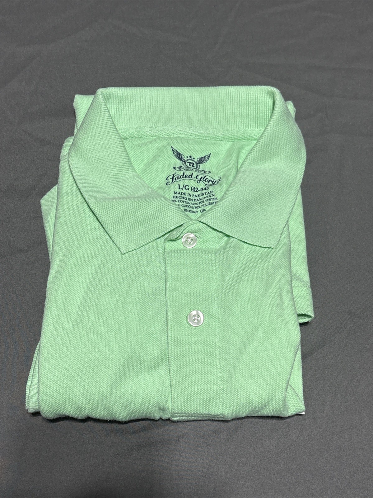 Faded Glory Men’s Polo, Large, Green, Cotton Polyester