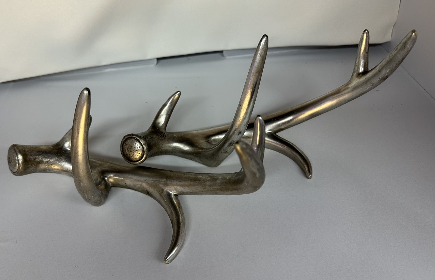 Deer Antler Decor Solid Cast Aluminum  Silver Metal Set of 2 Excellent  13”x 8”