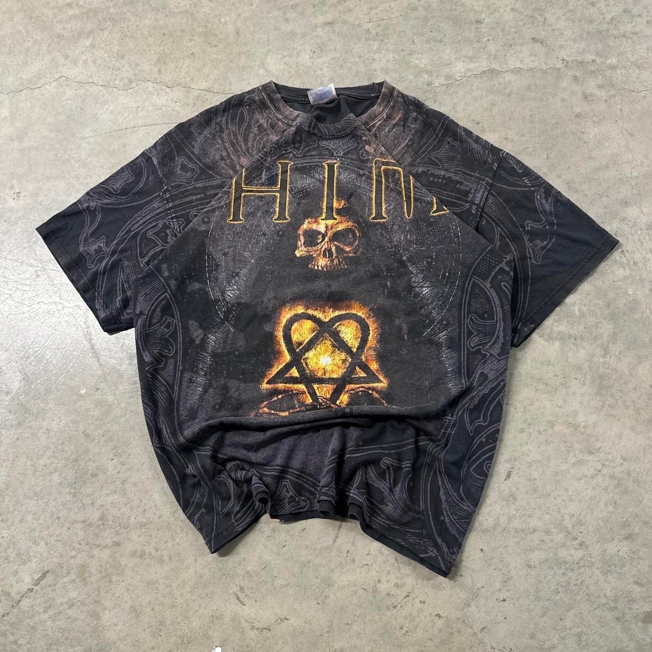 Y2K Vintage 2000s skater grunge HIM Heartacram all over print Band T shirt