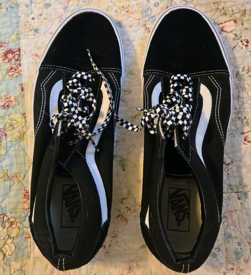 Vans Old Skool Black White Sneakers Size 11.5 Mens Checkered Laces Excellent
