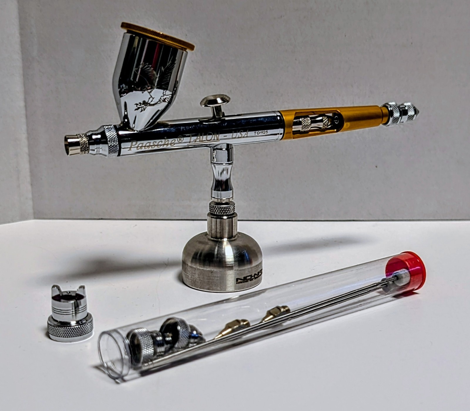 Paasche Talon Airbrush TG1125 W/3 Needle & Nozzle Sets. Used Once To Test only.