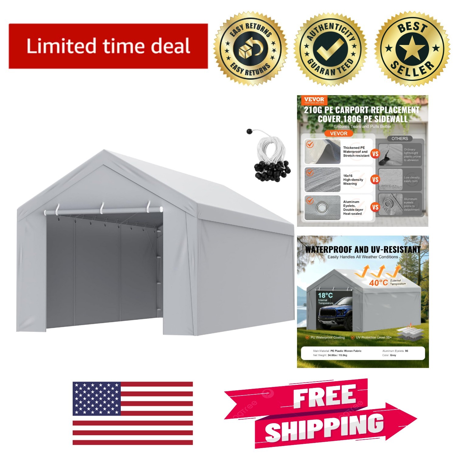 Complete 12x20 ft Carport Canopy Shelter - Side Walls & UV Protection Included