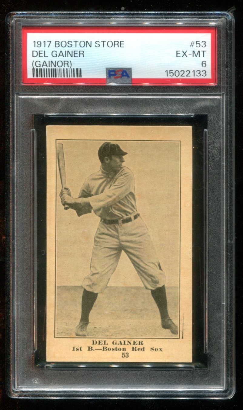 1917 H801-8 Boston Store #53 Del Gainer PSA 6 EX-MT Boston Red Sox 1917 H801-8 Boston Store #53 Del Gainer PSA 6 EX-MT Boston Red Sox
