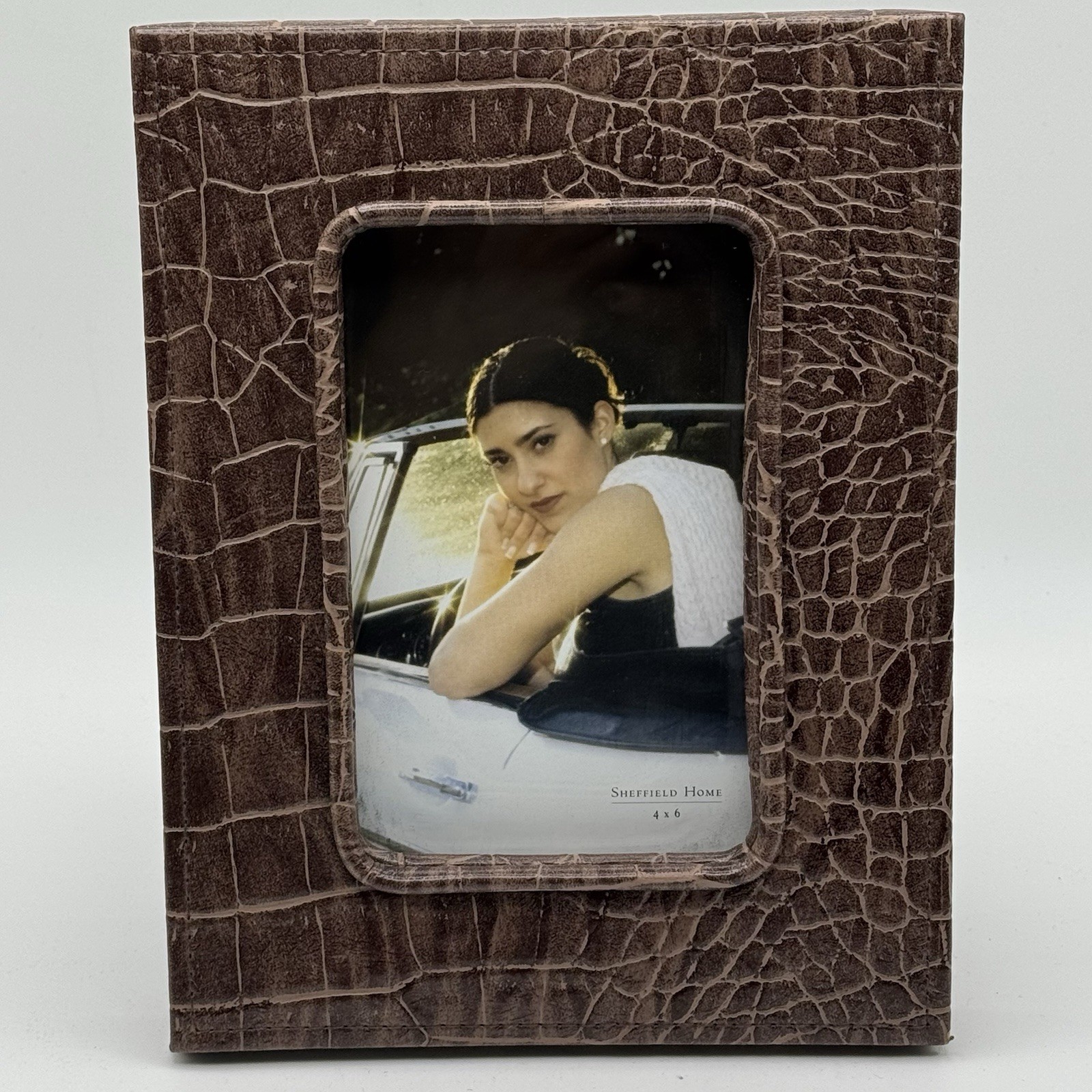 Sheffield Home Brown Croc Embossed Faux Leather 4x6 Picture Photo Frame