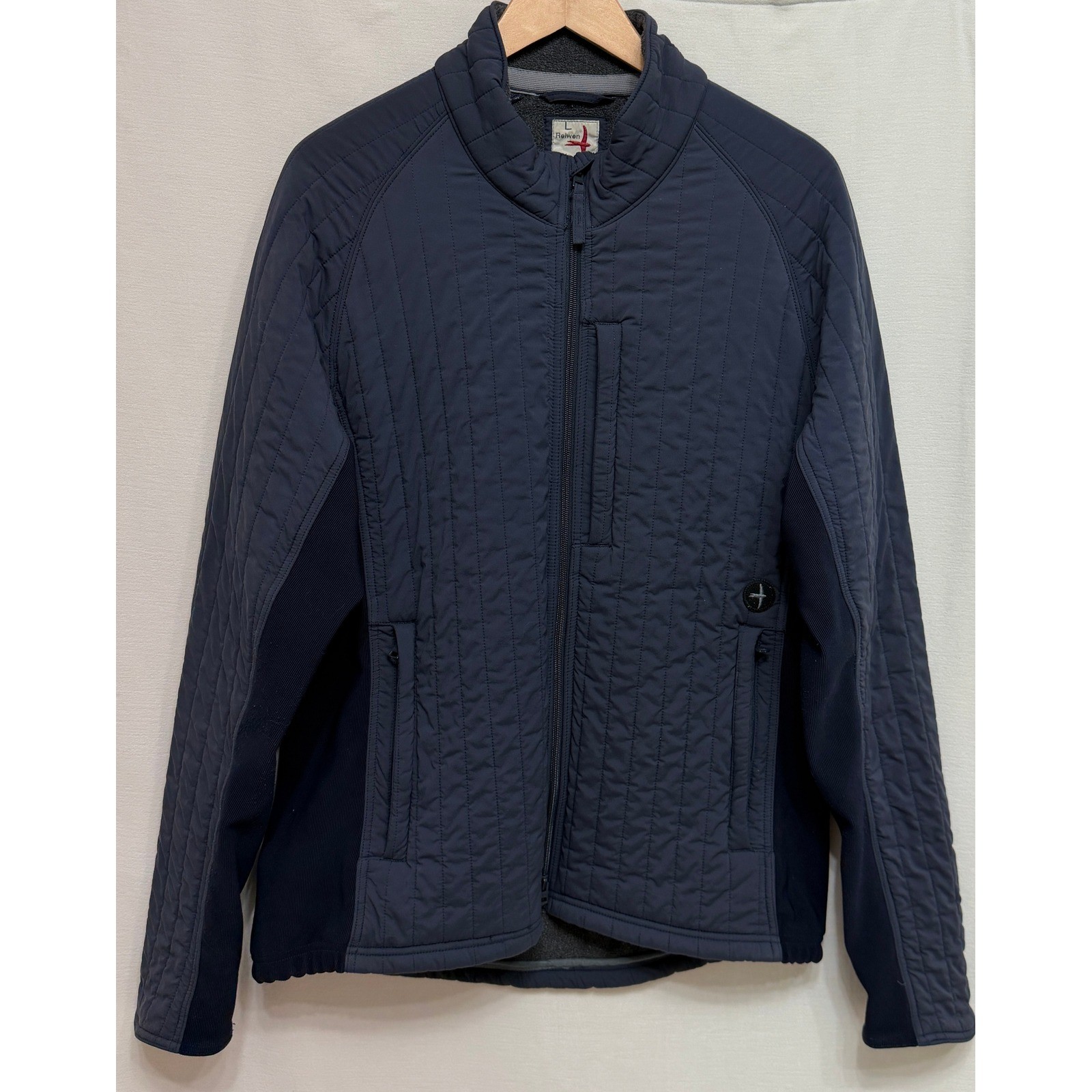 Relwen Mens Quilted Jacket Navy Blue Full Zip Lightweight Puffer Coat Large