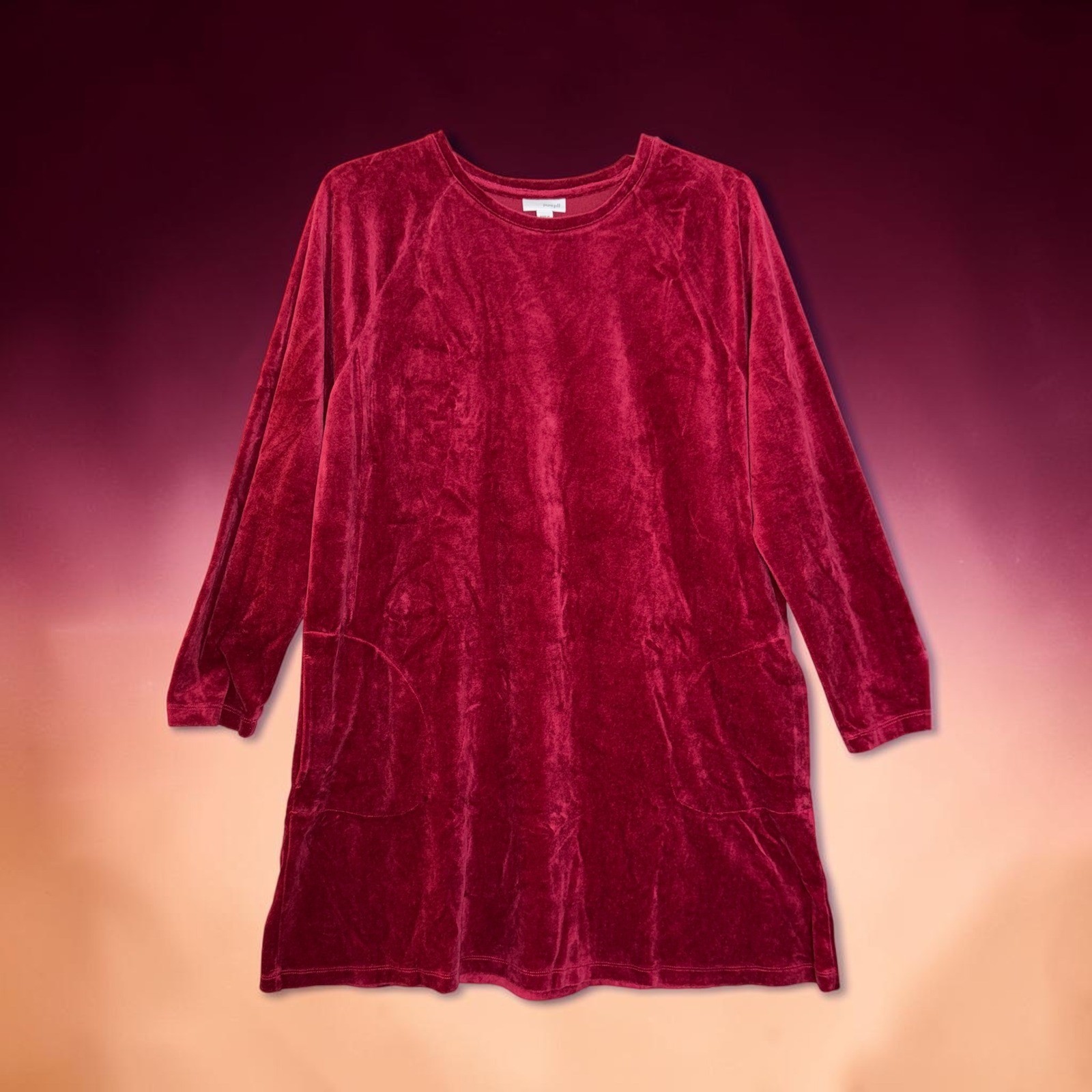 Pure Jill J. Jill Red Velvet Pima Cotton Blend Pockets Tunic Dress XL Petite