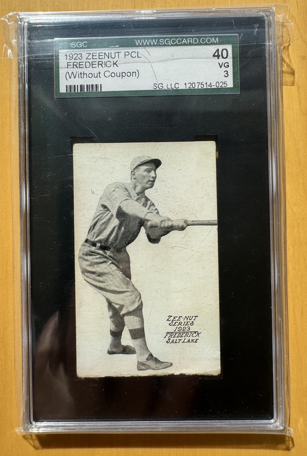 1923 Zeenut PCL Frederick (Salt Lake) SGC 3 - W/out Coupon - 100 Year Old Card 1923 Zeenut PCL Frederick (Salt Lake) SGC 3 - W/out Coupon - 100 Year Old Card