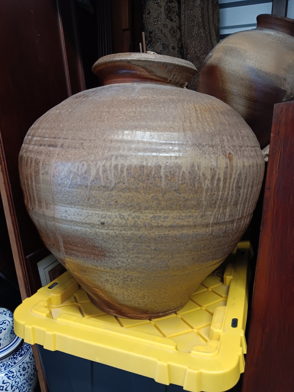 Huge Hand Thrown, Salt Glazed, Pottery Urn Heavy Vintage, 1980's Signed 