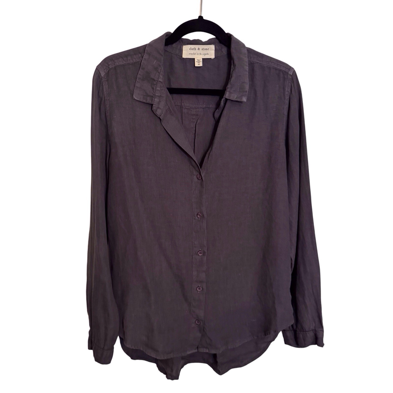Cloth & Stone Anthro Medium Gray Linen Button Up Top Long Sleeve Beach Boho 
