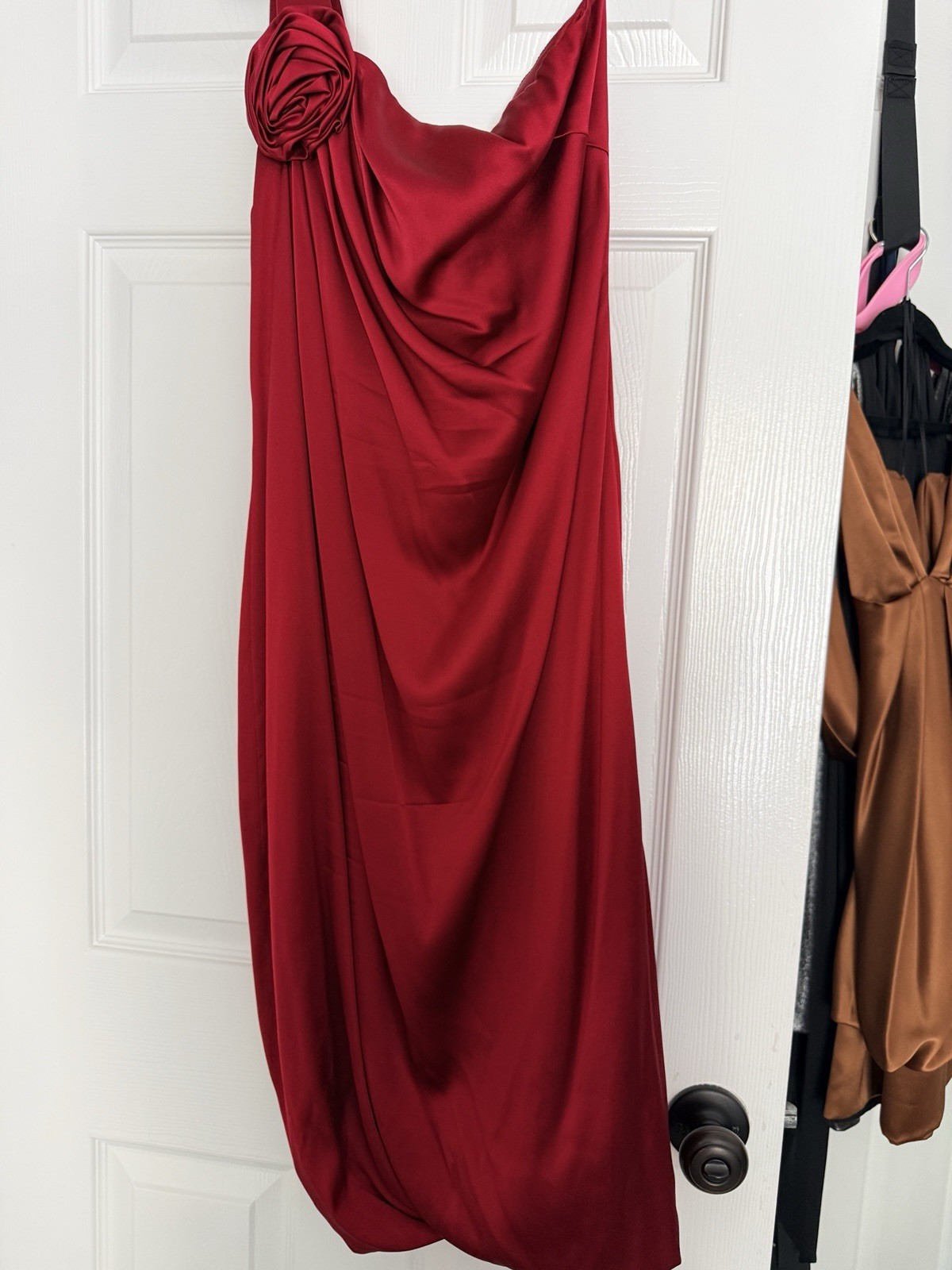 Maria Bianca Nero SILK Women’s cocktail Dress M Red One Shoulder Long Lined