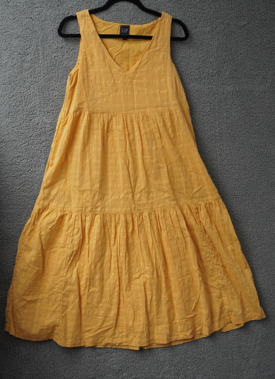 Gap Midi Dress Size Small Yellow Tiered V Neck Boho Casual Lined 100% Cotton