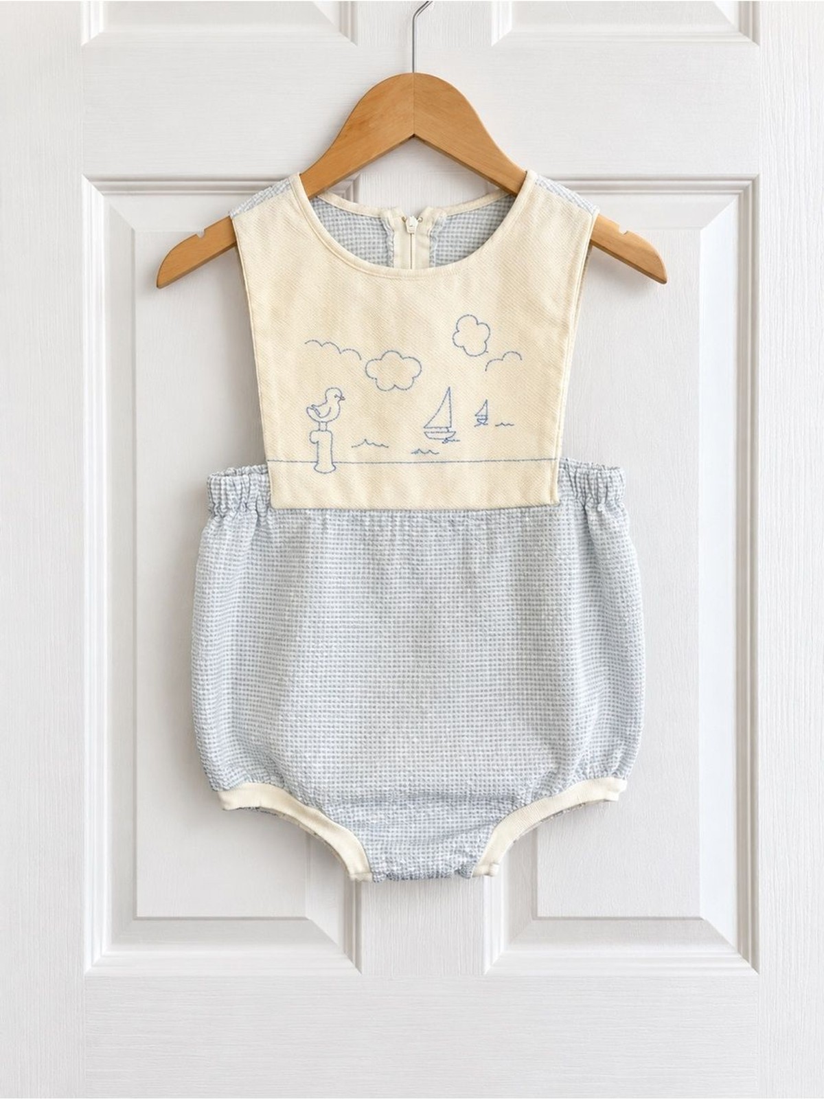 Absorba Vintage Baby 9M Sailboat Seersucker Bubble Romper USA Made