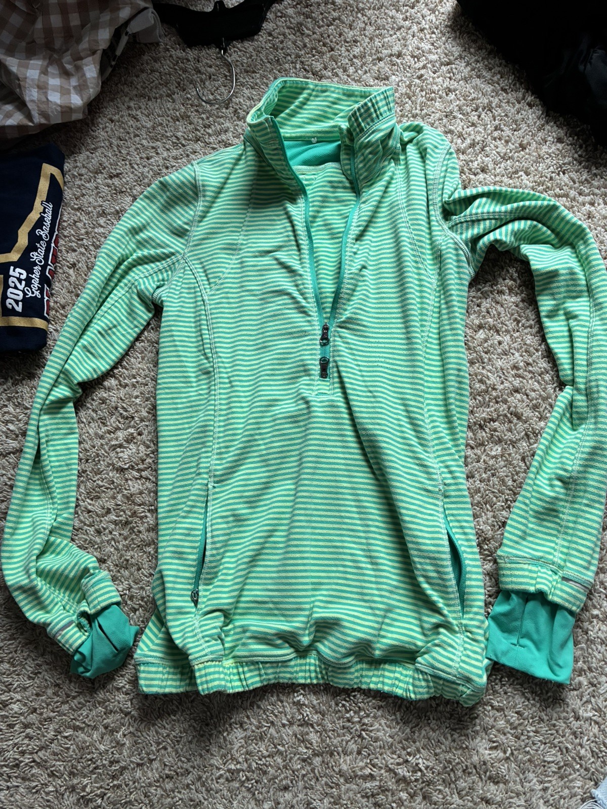 lululemon quarter zip women yellow green stripe top jacket size 4