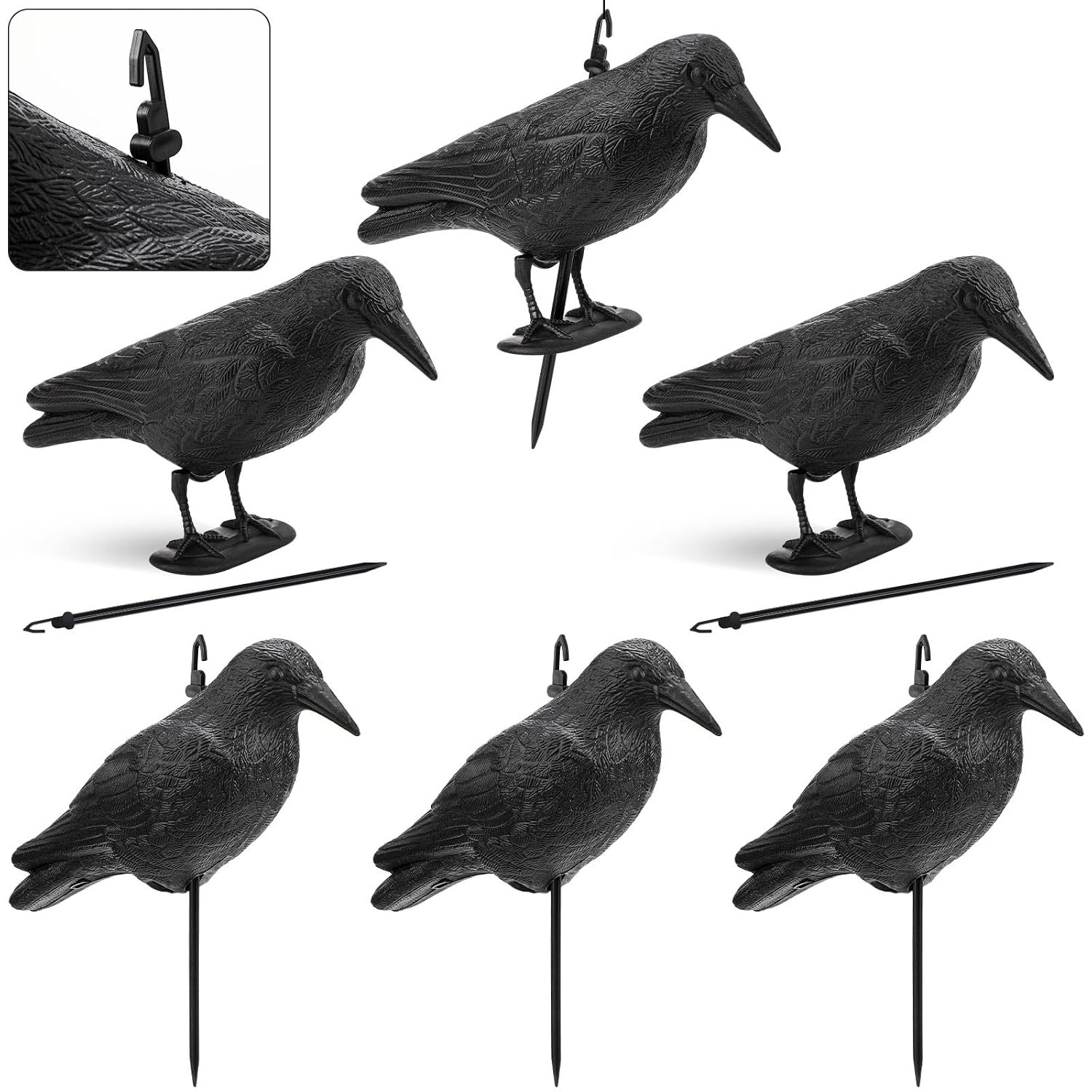 Novabright 6 Pcs Realistic Crow Decoys with Stake for Hunting Yard Garden