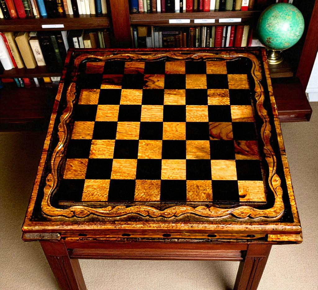 Large Handmade Walnut Chess Board 36cm Vintage Carved Solid Wood Chessboard