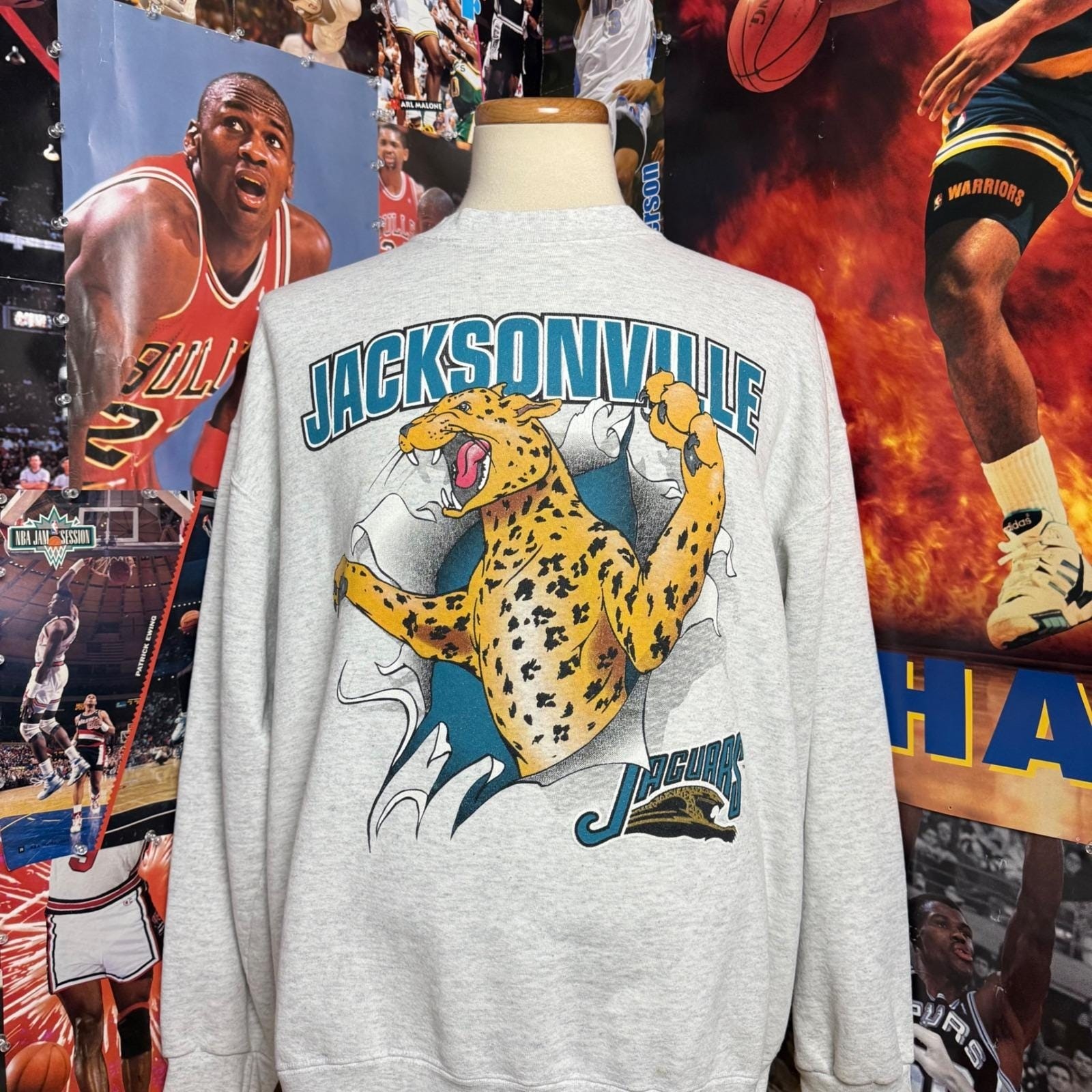 Vintage 90s Jacksonville Jaguars Nutmeg Break Through NFL Sweatshirt Sz 2XL