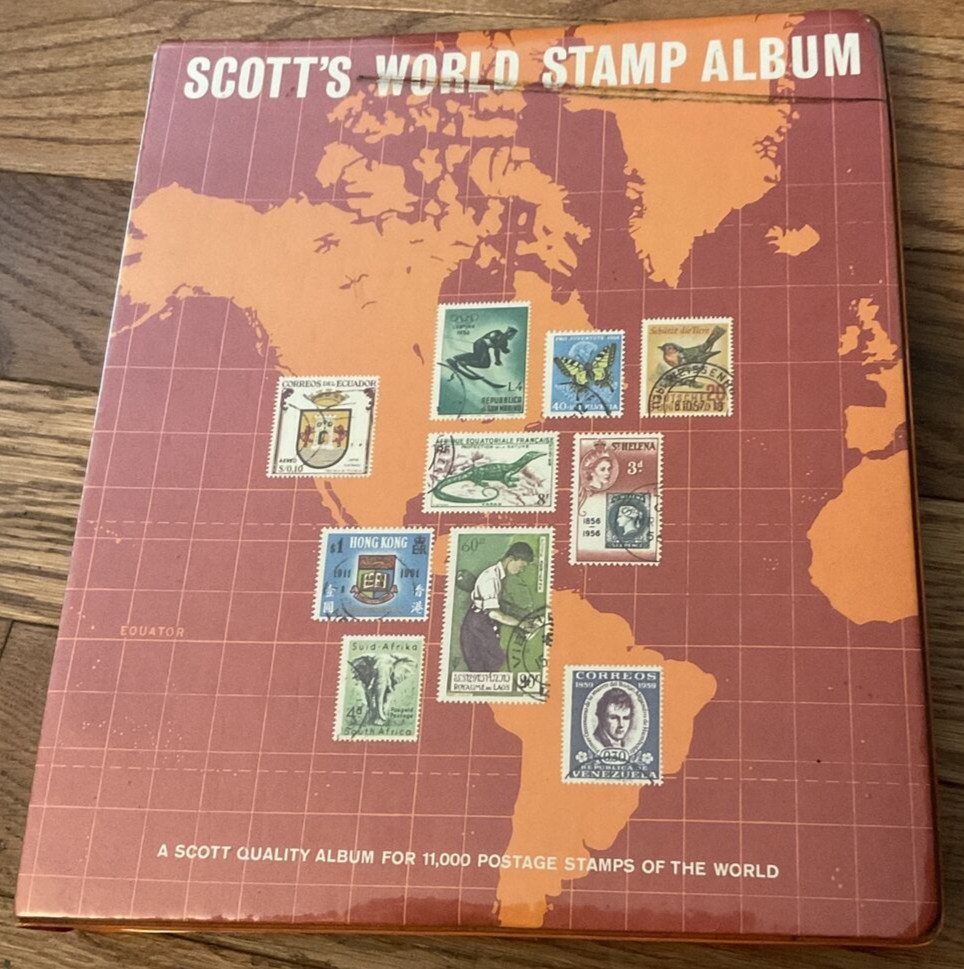 Scott’s World Stamp Album Book Postage Stamp Album 1973 4 Stamps Inside Collect Scott’s World Stamp Album Book Postage Stamp Album 1973 4 Stamps Inside Collect