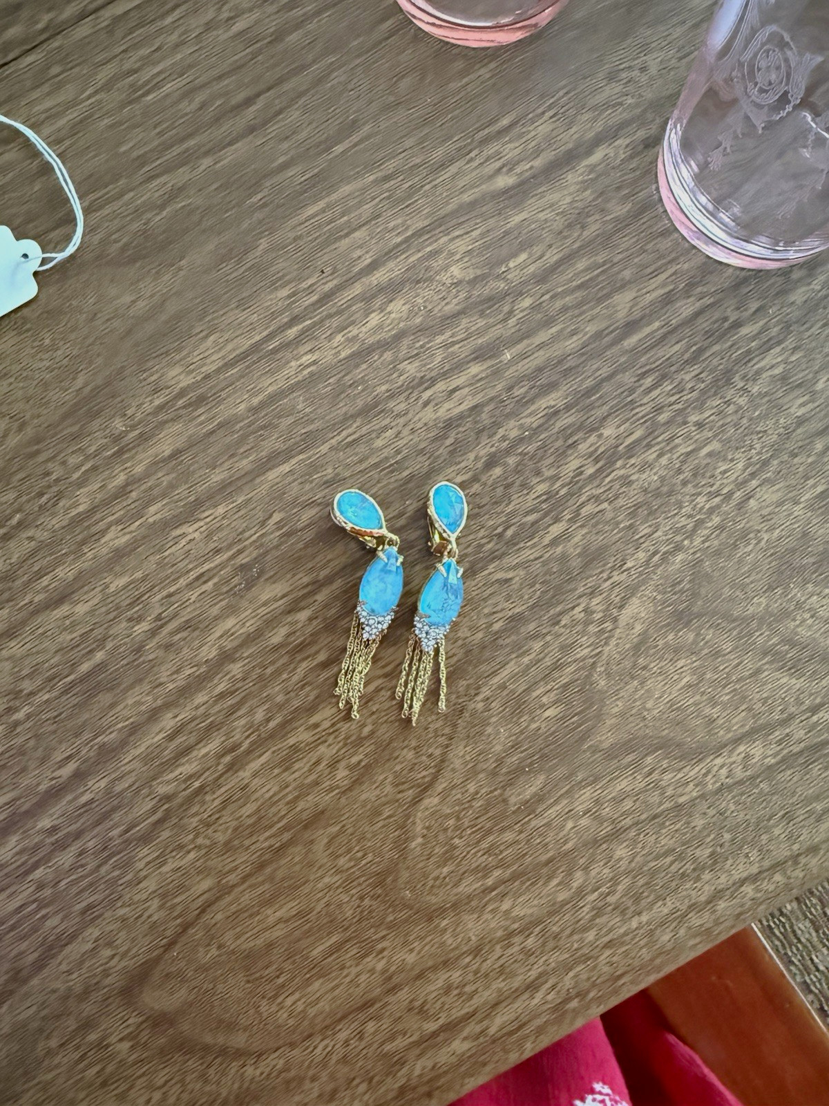 Alexis Bittar Gold-Tone Earrings with Turquoise Stones and Fringe
