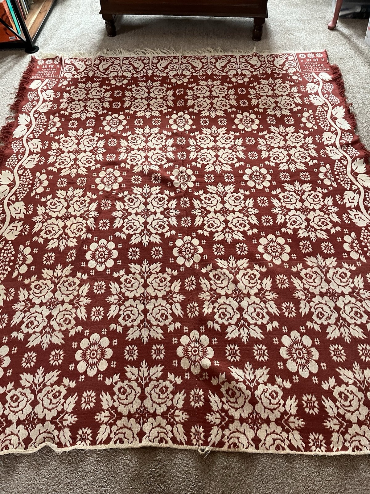 Rare, 1848 Coverlet by Benjamin Lichty, Bristol, Ohio, 66” X 83” Rare, 1848 Coverlet by Benjamin Lichty, Bristol, Ohio, 66” X 83”