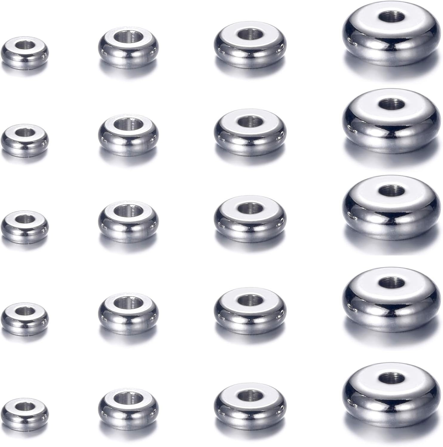 160Pcs 4Mm 5Mm 6Mm 8Mm Stainless Steel Flat round Bead Spacers Jewelry Findings