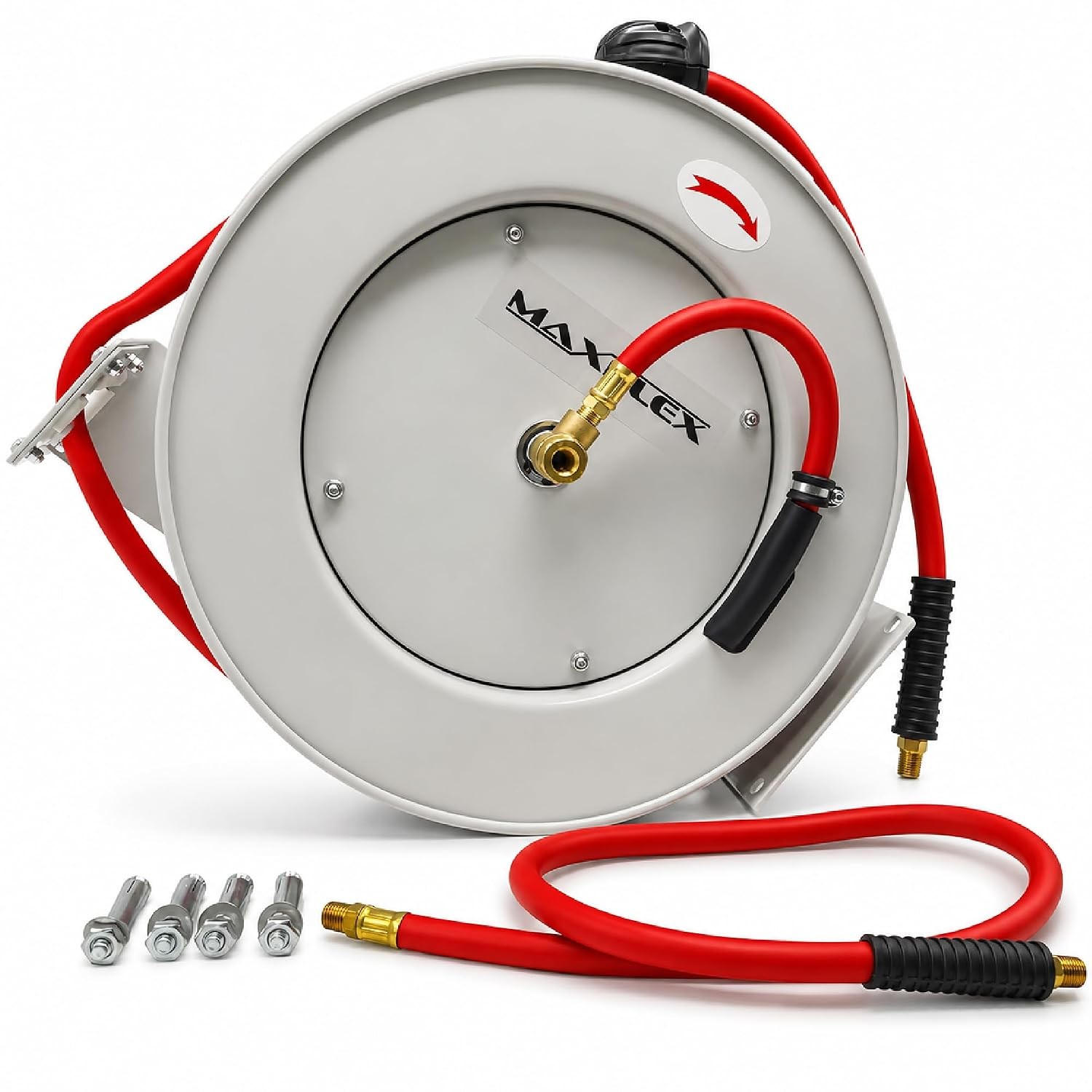 LAUCO Retractable Air Hose Reel, 3/8 IN x 50 FT Hybrid Air Hose Max 300PSI, Air