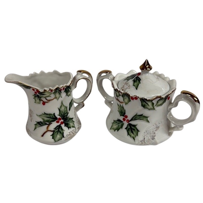 Vintage Lefton China Christmas Holly Hand Painted Creamer & Sugar Set NE1965 Vintage Lefton China Christmas Holly Hand Painted Creamer & Sugar Set NE1965