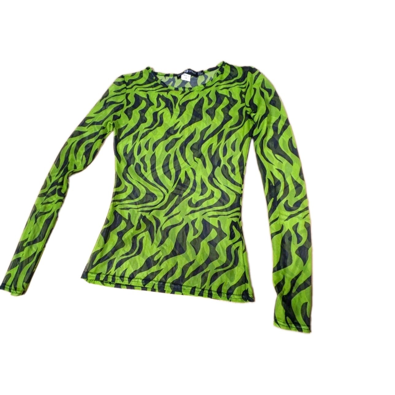 Daisy Street Green/Black Zebra Print Sheer Mesh Long Sleeve Top One Size