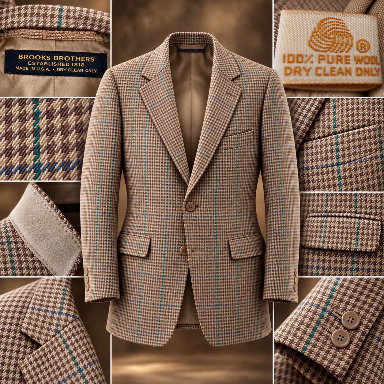 Brooks Brothers Vintage 80s Sport Coat Men 40 Houndstooth Windowpane Wool Blazer