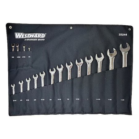 Westward 3Xu44 Combo Wrench Set, Polish, 1/4-1-1/4In, 17Pc Westward 3Xu44 Combo Wrench Set, Polish, 1/4-1-1/4In, 17Pc