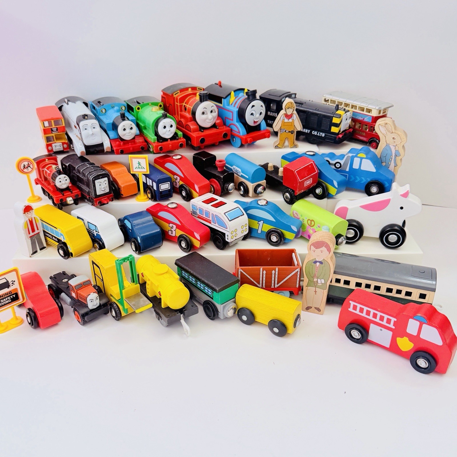 Huge Lot Wooden Train Track Pieces Imaginarium Thomas Brio Hape Train Cars Props