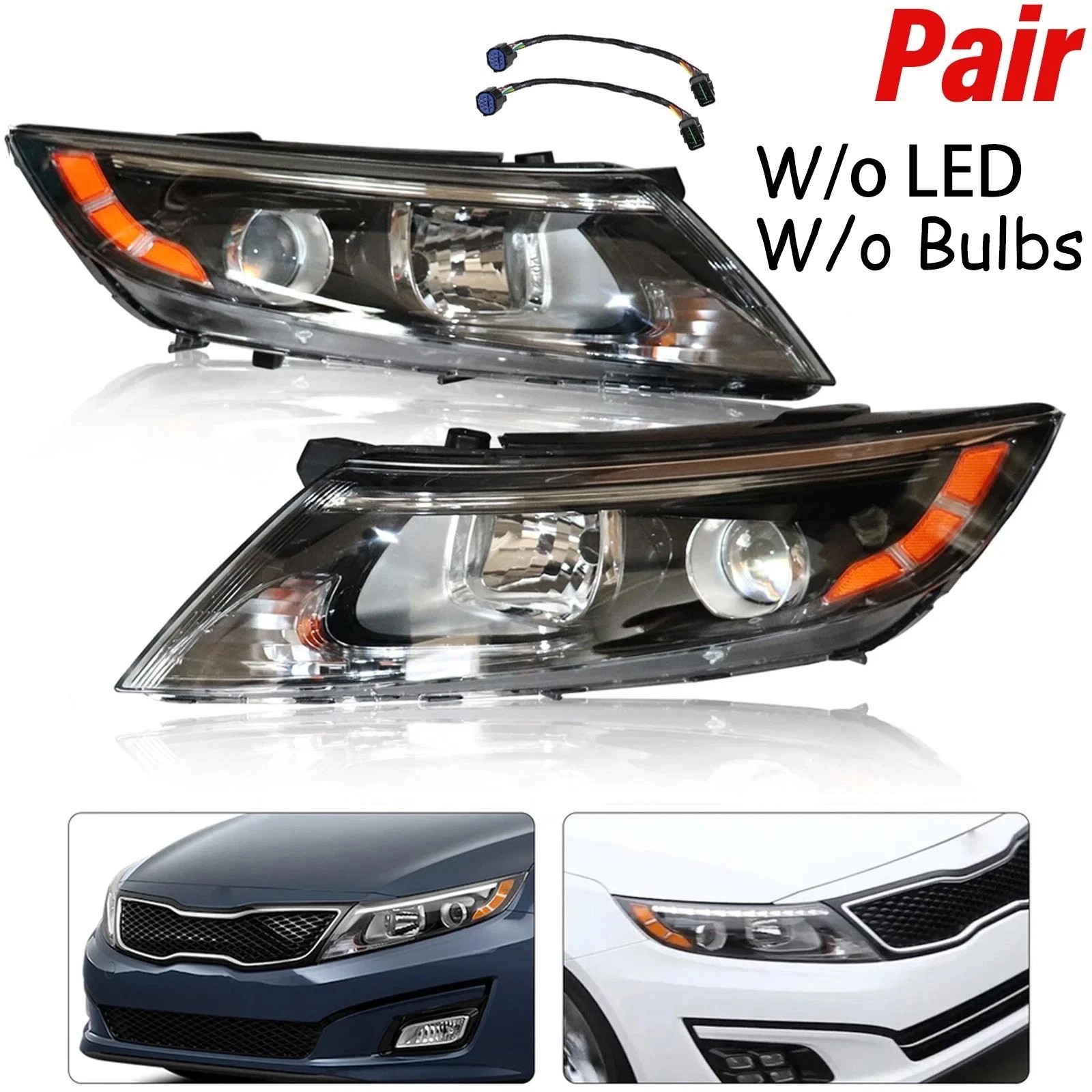 Pair Fit For 2014 2015 Kia Optima EX LX SX Halogen Headlights Headlamps 14 15