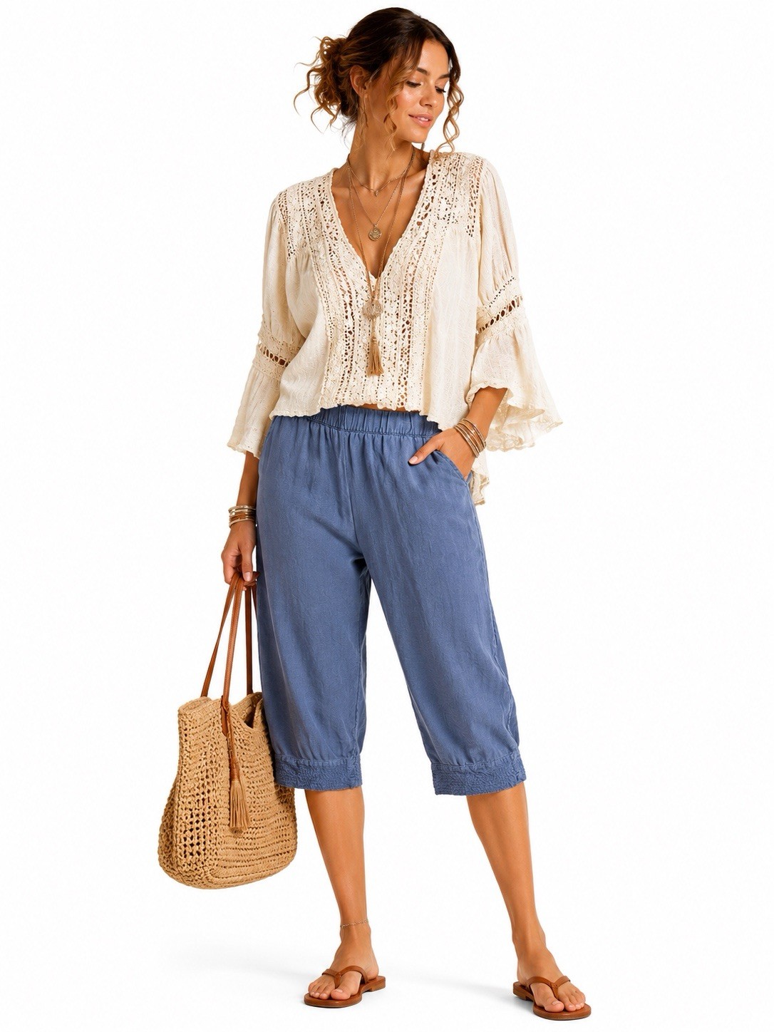 Pure J. Jill 100% Linen Capris Cropped Pants MP Blue Pull On Boho Lagenlook Pure J. Jill 100% Linen Capris Cropped Pants MP Blue Pull On Boho Lagenlook