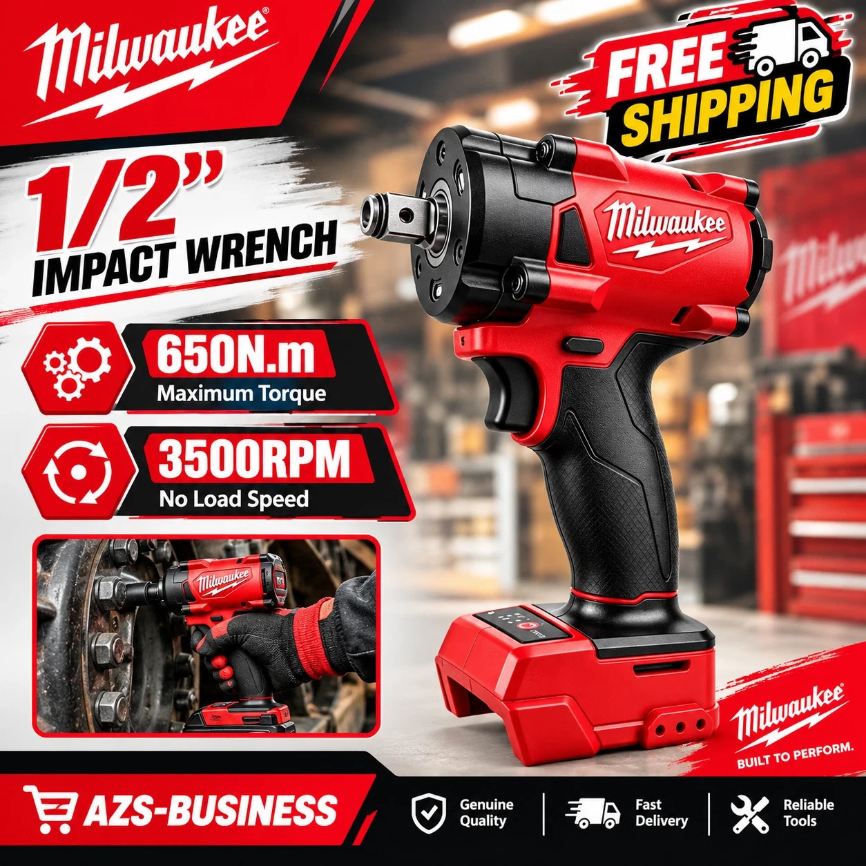 Milwaukee 1/2' Brushless Cordless Impact Wrench 650N.m 3500RPM with 3 L